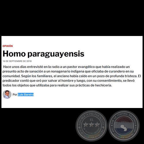 HOMO PARAGUAYENSIS - Por LUIS BAREIRO - Domingo, 16 de Septiembre de 2018